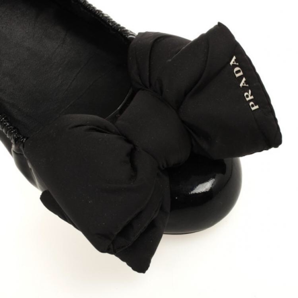 Prada sport black patent leather bow flats
